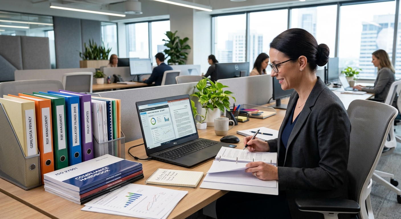 Compliance and admin teams reviewing audit-ready records and reports